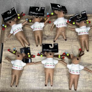 Lot of 7 NEW Reindeer Felt Christmas Ornaments Christmas Shoppe